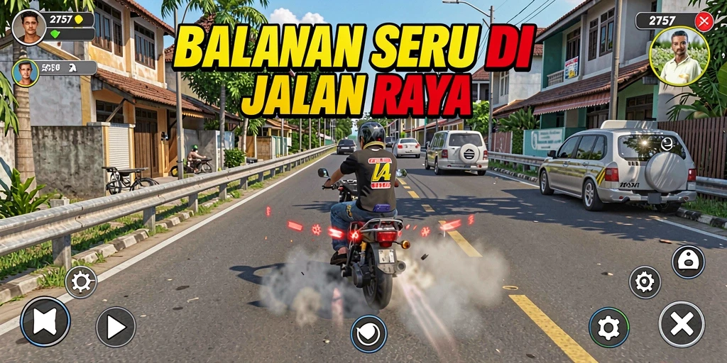 Tampilan gameplay balapan seru di 2757 dengan mobil yang melaju kencang.