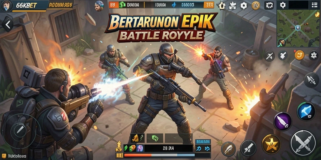 Tangkapan layar gameplay Battle Royale yang mendebarkan di 66KBET.