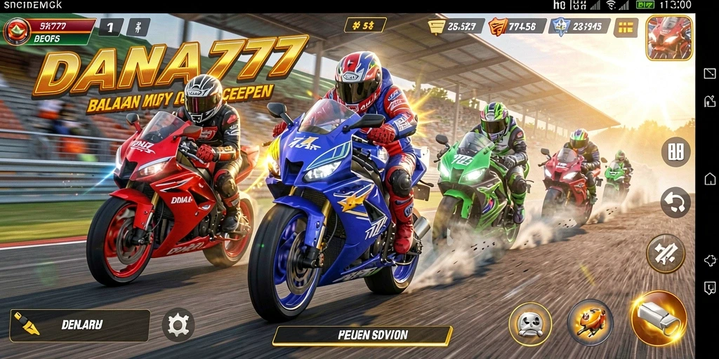 Gameplay DANA777 menampilkan kecepatan balapan motor yang mendebarkan.