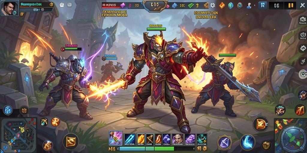 Tangkapan layar gameplay KAKRP yang mendebarkan dengan aksi MOBA.