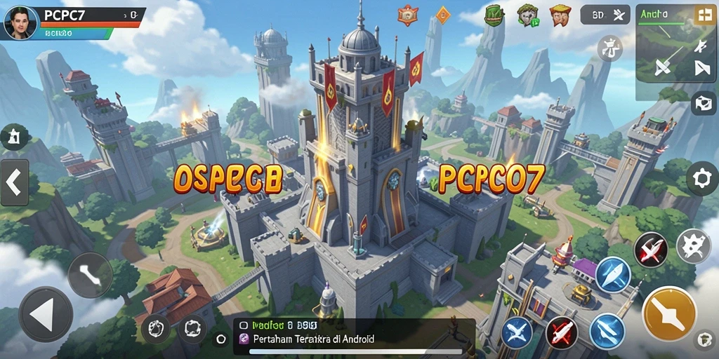 Screenshot utama PCPC7 menampilkan aksi pertahanan menara yang intens.