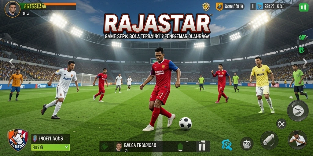 Tangkapan layar RAJASTAR menampilkan aksi permainan sepak bola yang seru.
