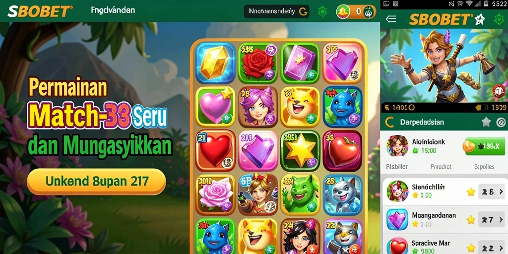 Screenshot utama SBOBET menampilkan gameplay Match-3 yang seru.