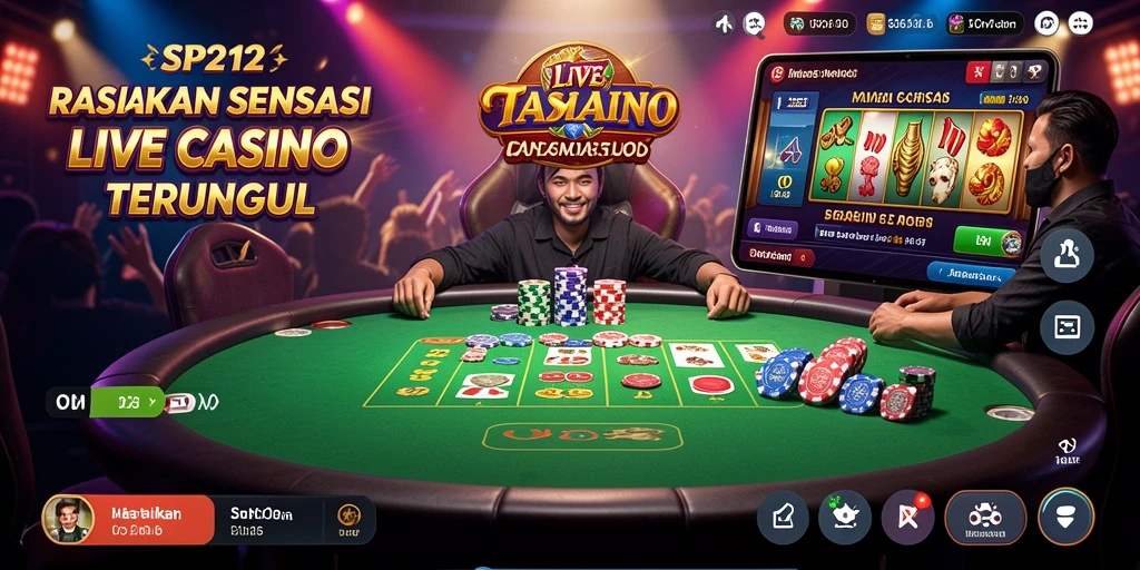 Screenshot menunjukkan dealer live berada di meja permainan SP212.